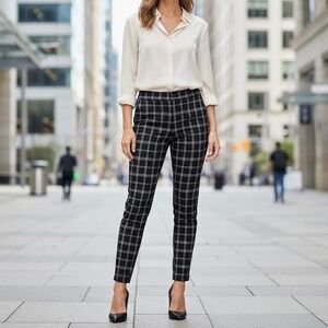 Nordstrom Rack Womens Plaid Slim Leg Pants Black White Tan Size M